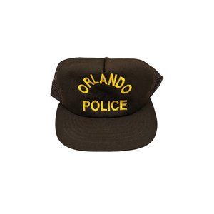 Vintage Brown & Gold Spellout Orlando Police Trucker Hat Cap Ball cap Mesh Snap